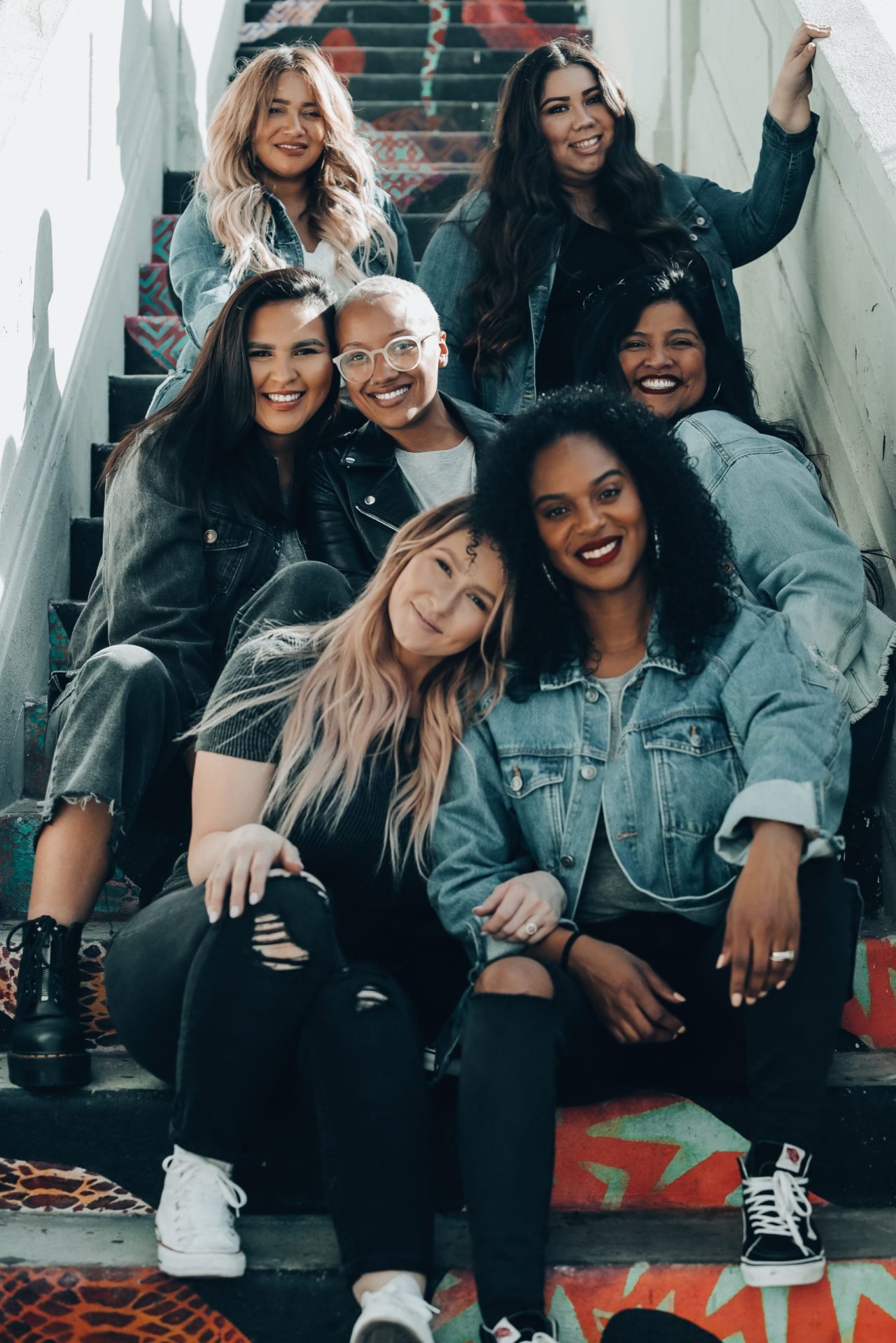 group of friends on stairs