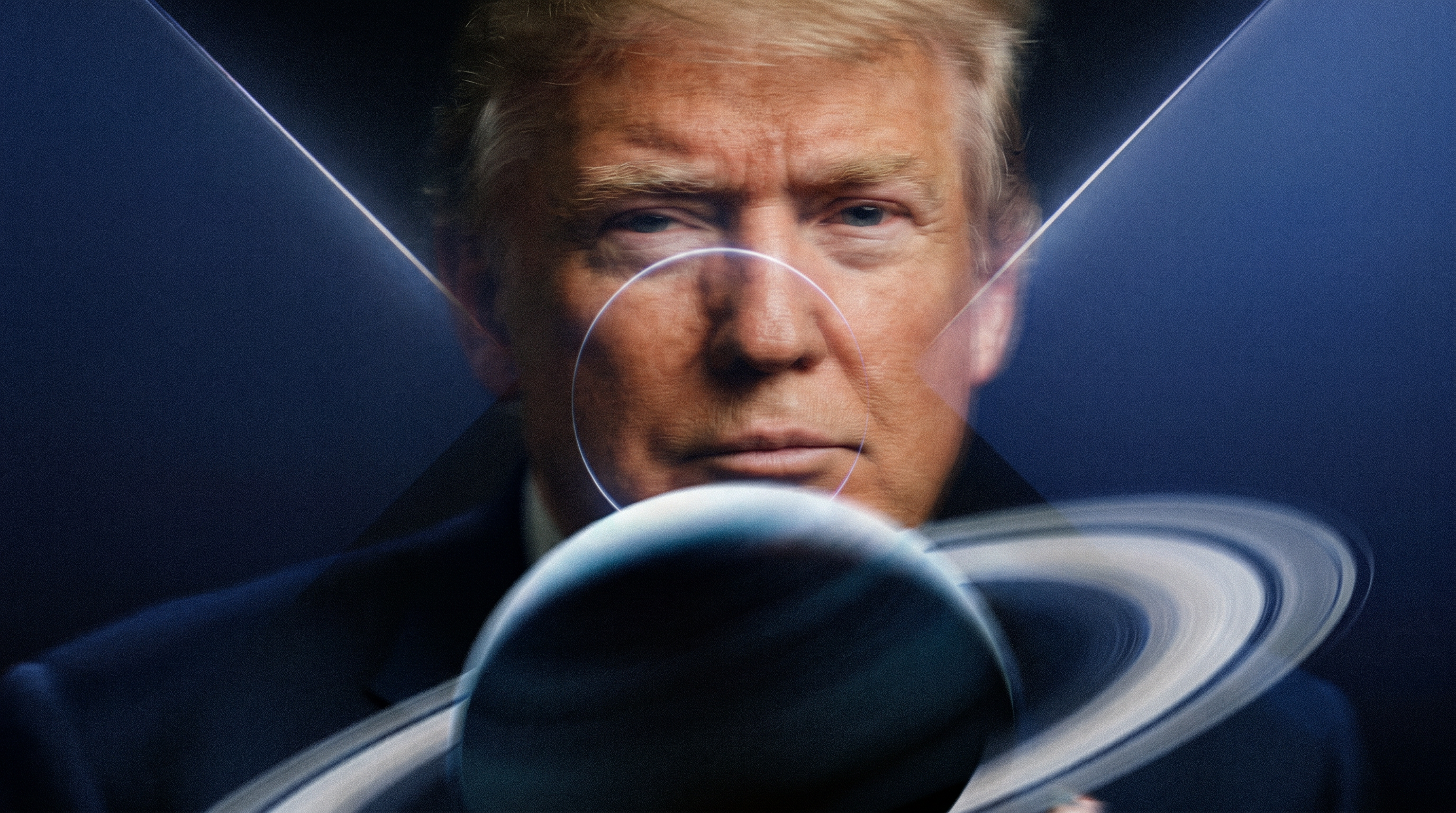 Digital illustration of the planet Uranus surrounded by its rings in deep space